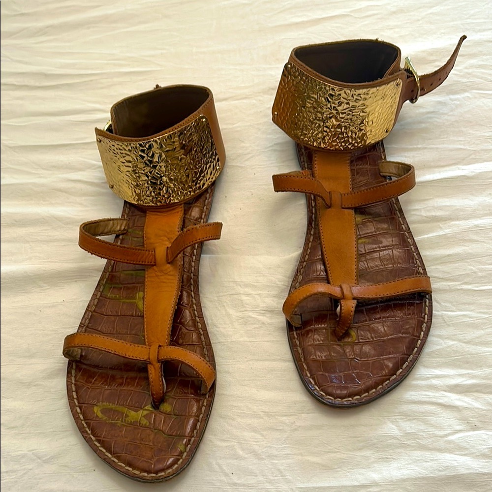 Sam Edelman Gold and Brown Women's Sandals w/ankle straps size 9M
